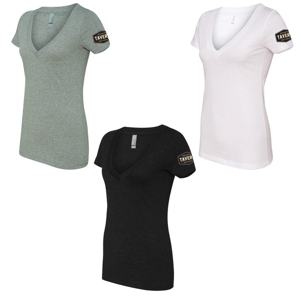 Left Sleeve Logo - Worthington Tavern - Blend Womens Fit VNECK T-Shirt